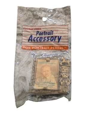 Sears Vintage Brass Baby Picture Frame Pendant - Gold Tone